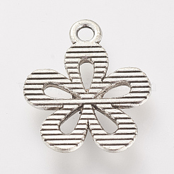 合金のチベット風チャーム  花  鉛フリー＆カドミウムフリー  アンティークシルバー  18x15x2mm  穴：2mm&nbsp;X-TIBE-S306-12AS-RS