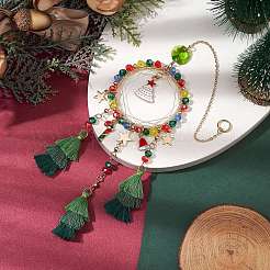 Christmas Theme Glass Beaded & Alloy Enamel Charm Hanging Ornaments&nbsp;HJEW-TA00245