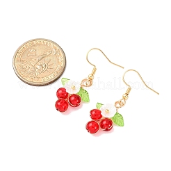 Flower with Round Acrylic & Glass Bead Dangle Earrings&nbsp;EJEW-JE06634