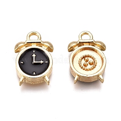 合金エナメルチャーム  クロック  ゴールドカラー  ブラック  16x10.5x3mm  穴：2mm&nbsp;ENAM-I044-06A
