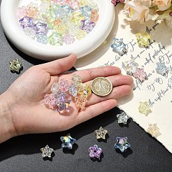 60 個 3 スタイル UV メッキ透明アクリルビーズ  虹色の  スター  ミックスカラー  14.5~18x16~19.5x8~12mm  穴：2mm  20個/スタイル&nbsp;MACR-YW0004-71