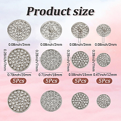 20種類のスタイルの合金シャンクボタン4個  フラットラウンド  ラインストーン付き  1穴  プラチナ  12~20x7mm  穴：2mm  5個/スタイル&nbsp;FIND-CY0001-61