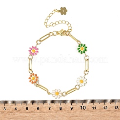 Brass Enamel Flower Link Chain Bracelets for Women&nbsp;BJEW-JB14167-02