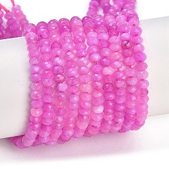 天然石ホワイトジェイドビーズ連売り  ファセットロンデル  染め  マゼンタ  4~4.5x3mm  穴：1mm  約112~121個/連  13.54''~13.98''（34.4~35.5センチメートル）&nbsp;G-Z069-01F