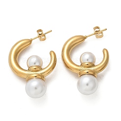 304 Stainless Steel & ABS Plastic Imitation Pearl Half Hoop Stud Earrings&nbsp;EJEW-S253-19G