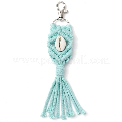 Handmade Macrame Cotton Threads & Natural Cowrie Shell Beads Pendant Decoration&nbsp;HJEW-JM02627-01