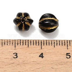 ガラスビーズ  ゴールドライン入り  カボチャ  ブラック  8x8mm  穴：1mm&nbsp;GLAA-C044-03C