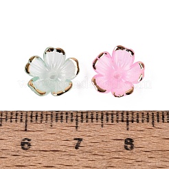プラスチックビーズキャップ  5  - 花びらの花  ツートン  ゴールドライン入り  パールピンク  10~11x10~11x4mm  穴：1.6mm  約2000個/袋&nbsp;KY-Q005-04A-03