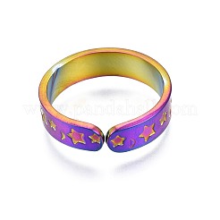 304ステンレススチールの月と星のカフリング  女性のためのレインボーカラーオープンリング  usサイズ8 3/4(18.7mm)&nbsp;RJEW-N038-079