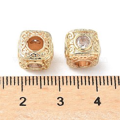 真鍮キュービッククリアジルコニアヨーロピアンビーズ  長持ちメッキ  キューブ  ゴールドカラー  9.5x9.5x9.5mm  穴：4mm&nbsp;KK-A254-13G-01