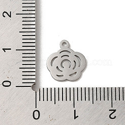 変色しない304ステンレススチールチャーム  レーザー切断  花のチャーム  ステンレス鋼色  11.5x10.5x1mm  穴：1mm&nbsp;STAS-L022-319P