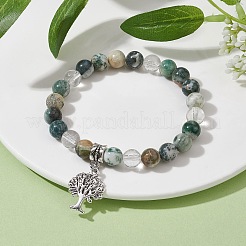 Natural Tree Agate Round Bead Stretch Bracelets&nbsp;BJEW-JB09872-02