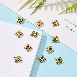 チベット風合金ビーズキャップ  カドミウムフリー＆ニッケルフリー＆鉛フリー  花  アンティーク黄金  6x6x2mm  穴：1mm&nbsp;X-TIBEB-Q018-AG-FF