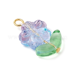 ガラスチャーム  花  金色の鉄のループで  ミックスカラー  24.5x14x5.5mm  穴：2.7mm&nbsp;PALLOY-JF03303
