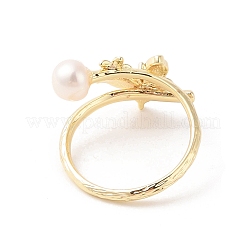 Round Natural Freshwater Pearl Finger Ring for Women&nbsp;RJEW-C090-05G