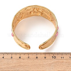 304ステンレススチール製エナメルオープンカフバングル（女性用）  チェリー＆ストロベリー  パールピンク  ゴールドカラー  内径：2インチ（5.1cm）&nbsp;BJEW-K294-02G