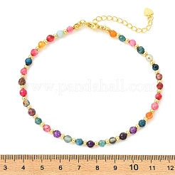 Faceted Round Natural Multi-Color Agate & Brass Beaded Anklets&nbsp;AJEW-AN00880