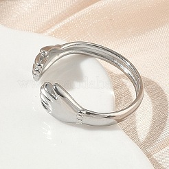 女性用304ステンレススチールカフオープンリング  両手を広げて抱きしめる  ステンレス鋼色  6.7mm  内径：17.4mm&nbsp;RJEW-L341-05B-P