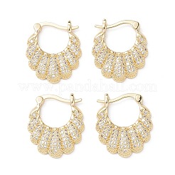 フラワークリアキュービックジルコニアフープピアス  女性のための真鍮のアクセサリー  16KGP本金メッキ  23x20x3mm  ピン：1~1.5x0.7mm&nbsp;EJEW-M216-09G