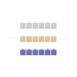 18個 3色 201ステンレススチールペンダント イオンプレーティング(IP)  正方形  ミックスカラー  19x15x1.5mm  穴：2.5mm  6個/カラー&nbsp;STAS-DC0013-42