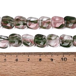 手作りランプワークビーズ連売り  正方形  ピンク  10.5~11.5x10.5~12.5x5~7mm  穴：0.8~1mm  約24個/連  10.24~10.43インチ（26~26.5cm）&nbsp;LA-N046-01F
