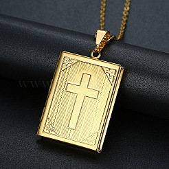 Stainless Steel Rectangle with Cross Pendant Necklace&nbsp;PW-WG74230-02