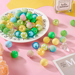 60Pcs 12 Styles Round Opaque & & Bubblegum & Transparent & AB Color & Crackle Round Acrylic Beads&nbsp;DIY-TA0004-95