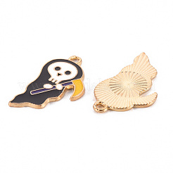 環境に優しい合金エナメルペンダント  カドミウムフリーと鉛フリー＆ニッケルフリー  ハロウィン  ライトゴールド  死神  ブラック  28.5x16.5x1.5mm  穴：1.8mm&nbsp;ENAM-T011-68-NR