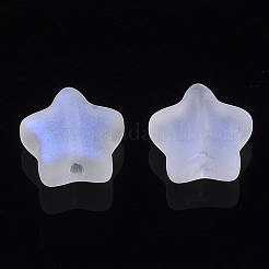 電気メッキガラスビーズ  艶消し  虹メッキ  スター  カラフル  8x8x4mm  穴：0.8~1mm&nbsp;GLAA-N035-01-C02