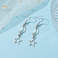 ムーン＆スター中空合金ダングルイヤリング女性用  プラチナ  50x12mm&nbsp;EJEW-JE05627