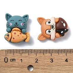 動物テーマの不透明樹脂デコデンカボション  猫と魚/ウサギとニンジン/パンダと竹  混合図形  ミックスカラー  16~20.5x16~19.5x7~8mm&nbsp;RESI-G088-04