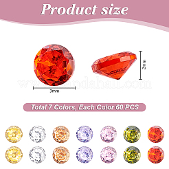 420色のキュービックジルコニアカボション7個  グレードA  多面カット  ダイヤモンド  ミックスカラー  3x2mm  60個/カラー&nbsp;ZIRC-PH0001-53