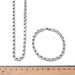 304ステンレススチール製フラワーリンクチェーンネックレス＆ブレスレットセット  ステンレス鋼色  503mm&nbsp;SJEW-D091-04P