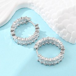 Brass Micro Pave Cubic Zirconia Huggie Hoop Earrings&nbsp;EJEW-K083-37P-B