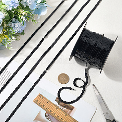 PVCスパンコールビーズ1ロール  衣服アクセサリー用  ブラック  1/4インチ（6mm）  約100.00ヤード（91.44m）/ロール&nbsp;DIY-SP0005-27A
