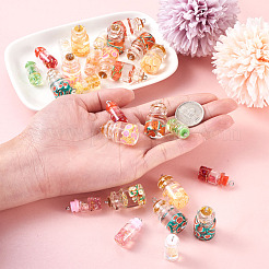 ガラスボトルペンダント  レジン＆ポリマークレイ＆アイアンファインディング＆レジンラインストーン＆ストッパー付き  プラチナ  28~29x15mm  穴：2mm  56個/箱&nbsp;DIY-TA0008-83