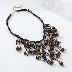 Bohemian Style Round Wood & CCB Beads Tassel Bib Necklaces&nbsp;WGF170D-01