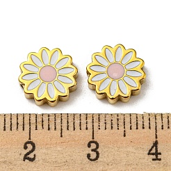 304ステンレススチールエナメルビーズ  デイジー  14KGP本金メッキ  9.5x2.5mm  穴：1.2mm&nbsp;STAS-L022-015G