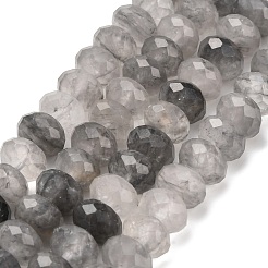 天然石クラウディクォーツビーズ連売り  ロンデル  多面カット  11~12x8~8.5mm  穴：1.6mm  約47~48個/連  15.24~15.75インチ（38.7~40cm）&nbsp;G-C259-A16-8x12mm