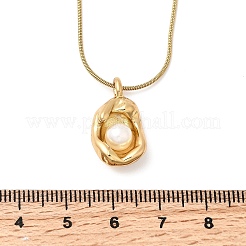 304 Stainless Steel with Acrylic Pearl Oval Pendant Necklaces&nbsp;NJEW-G184-05G