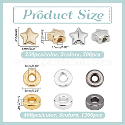 500個2色ccbプラスチックビーズ  スター  1200個のccbプラスチックビーズ  フラットラウンド  ミックスカラー  6x6x3mm  穴：1.5mm&nbsp;CCB-ME0001-07