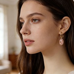 女性用真鍮エナメルクリップオンイヤリング  花  ゴールドカラー  ピンク  23.6mm&nbsp;WG05889-01