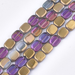 フロスト電気メッキガラスビーズ連売り  長方形  ミックスカラー  12x10x4mm  穴：1mm  約55個/連  25.1インチ&nbsp;EGLA-S188-02