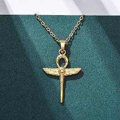 Ankh Cross with Wings 304 Stainless Steel Pendant Necklaces&nbsp;NJEW-H059-08G