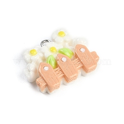 樹脂チャーム  プラチナ鉄ループ付き  花とフェンス  ホワイト  21x25x7.5mm  穴：2mm&nbsp;RESI-I061-08C