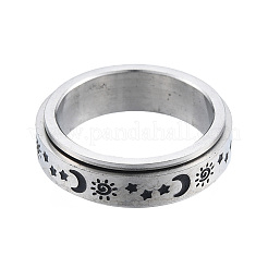Non-Tarnish Sun Moon Star 201 Stainless Steel Rotating Finger Ring&nbsp;RJEW-N043-05