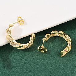 Brass Micro Pave Clear Cubic Zirconia Twist Stud Earrings&nbsp;EJEW-L275-16G-01