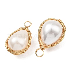 3Pcs 3 Sizes Polished Shell Pearl Copper Wire Wrapped Pendants&nbsp;PALLOY-JF05893