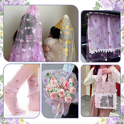 ポリエステル刺繍メッシュ生地  花柄  ライラック  1500x0.1mm  5ヤード/個&nbsp;DIY-WH0622-616C-1