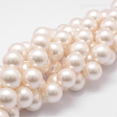 シェルパールビーズ連売り  グレードA  ラウンド  フローラルホワイト  16mm  穴：1mm  約26個/連  16インチ&nbsp;BSHE-L026-03-16mm-1